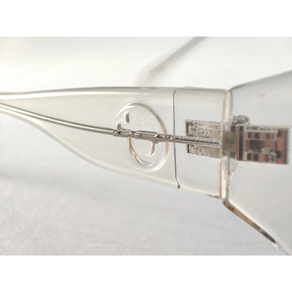Colossus Oversized Round Sunglasses Clear Crystal Frame Blue Lenses VTG Style